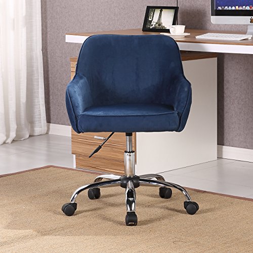 Belleze Modern Office Ergonomic Computer Desk Chair With Mid-Back Design, Thick Padded Velvet Seat, And Built-In Lumbar Support 360 Swivel Adjustable Height - Nora (Blue) #TOP6