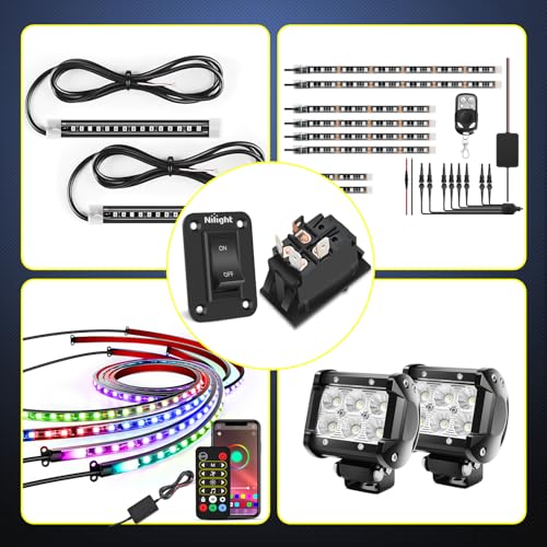Image of Nilight ON-Off Switch Panel 4 PIN DPST Toggle Switches Panel 12V 20A Black | Anodized Aluminium switch Shell Bracket with Screws Ternimals Jumper Wires Set for Cars Trailers Boats RV Camper