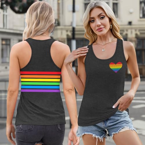 Image of Ithalt Pride Tank Top for Women LGBT Rainbow Flag Shirt Love Heart Graphic Tee Lesbian Gay Pride Sleeveless Vest