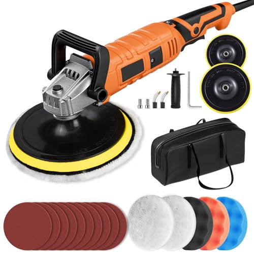 GOGOBAO Buffer Polisher, 1200W 7 Inch/6 Inch Car Polisher Set, 7 Variable Speed 600-3000 RPM, Car Polishers and Buffers with Detachable Handle for Car, Boat Sanding, Polishing, Waxing