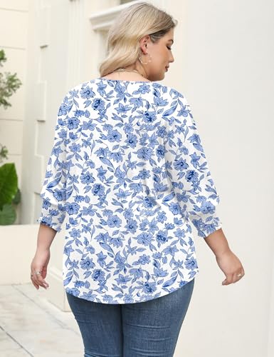 Rapbin Womens Plus Size Tops 3/4 Sleeve Blouses Shirts Casual V Neck Loose Tunic Tops 1X-5X