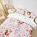 Erosebridal Floral Squirrel Duvet Cover Toddler for Kids Baby Jungle Woodland Animal Comforter Cover Spring Botanical Cartoon Floral Flower Bed Set Dreamy Fantasy Girly Preppy Cute Bedding Set