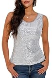 GUANYY Sequin Tops for Women Party Night Sparkle Shimmer Metallic Tank Top Crewneck Sexy Disco Outfit Sliver X-Large