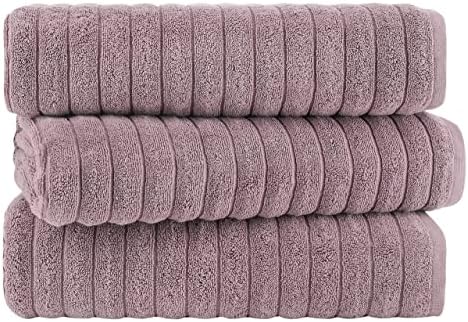 Classic Turkish Towels - Extra Large Premium Cotton Bath Sheet Set - Thick and Absorbent, Ribbed 3-Piece Luxury Bathroom Towels, 40x65 inches, 100% Turkish Cotton (Mauve)