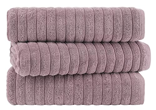 Classic Turkish Towels - Extra Large Premium Cotton Bath Sheet Set - Thick And Absorbent, Ribbed 3-Piece Luxury Bathroom Towels, 40X65 Inches, 100% Turkish Cotton (Mauve) #TOP9