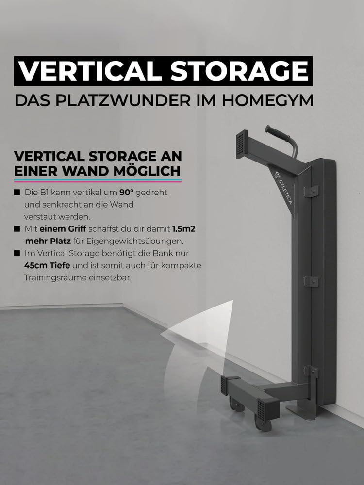 Atletica Panca piatta B1, opzione di storage verticale, qualità professionale, stabile con peso netto di 26 kg, certificato di classe H, materiale: rete