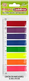 Bloco Marcador de Página, Adelbras, Adesivo, Memonotes, 8 Cores Neon, 200 Folhas, Multicor