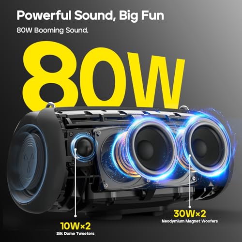 Image of Tribit StormBox Lava Portable Bluetooth Speaker, 80W Loud Wireless Speaker, 24H Playtime, IP67 Waterproof, Bluetooth 5.4, Custom EQ, XBass, Built-in Mic, TWS Pairing for Camping /Beach /Party /Outdoor