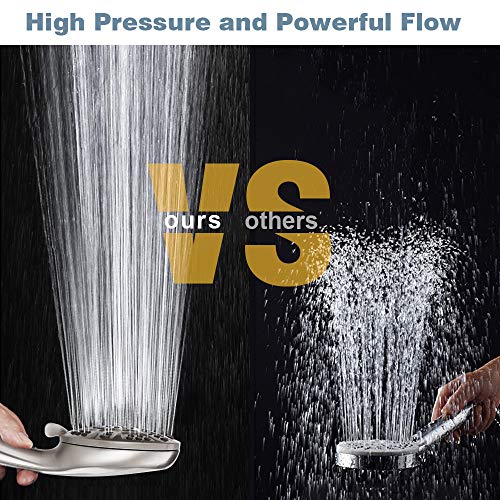 High Pressure Handheld Shower Head, 6 Spray Settings Shower Head with Handheld Brushed Nickel, 4.3 Inch High Flow Hand Held Rain Showerhead with Stainless Steel Hose and Adjustable Bracket - Thumbnail 3
