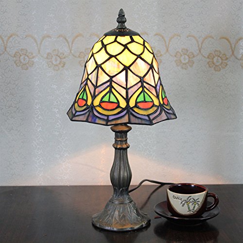 HDO 8-Zoll Pastorale Glasmalerei Pfau Tischlampe Schlafzimmer Lampe Nachttischlampe Cover