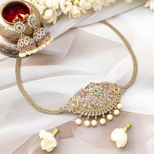 Image of Rubans AD Zircon Festive Choker Set with Earrings for Women