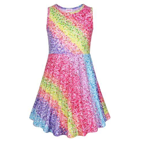 JESKIDS Little Girls Unicorn Dress Sleeveless Casual Twirl Dresses Print Sundress 3-4T Rainbow Sequin