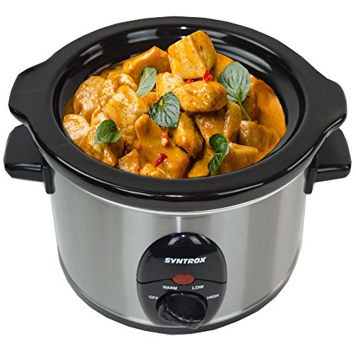 syntrox Germany 2,5 Litres Stainless Steel Slow Cooker with Keep Warm Function, Safety Glass and Removable keramikschüssel - Garer Schongarer - Image 3