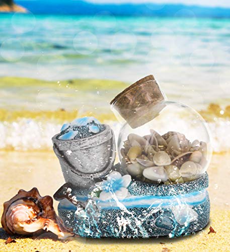 Cota Global Ocean Breeze Beach Theme Décor Blue And Silver Sand And Shell Beach Bucket Bottle Handcrafted Hand Painted Home Accent Kitchen Bedroom Living Room Unique Gift Souvenir Snow Globe #TOP4