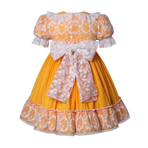 Pettigirl Girls Easter Yellow Smocked Lace Ruffle Dresses Kid Toddler Vintage Clothes Size 2 3 4 5 6 7 8 9 10 11 122