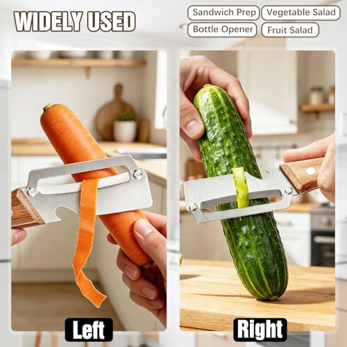 Left & Right Hand Vegetable Peeler Set with Bottle Opener, Heavy-Duty Thick Stainless Steel Blade, Durable Wooden Handle Kitchen Peeler for Fruits & Vegetables — view 5