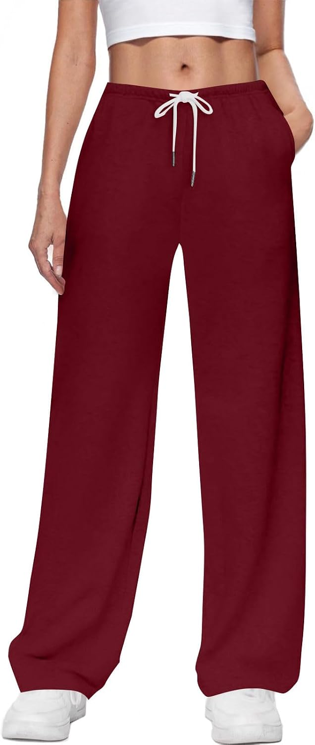 Womens Wide Leg Sweatpants Baggy Drawstring High Waisted Lounge Pants Fall Fashion Athletic Joggers with Pockets