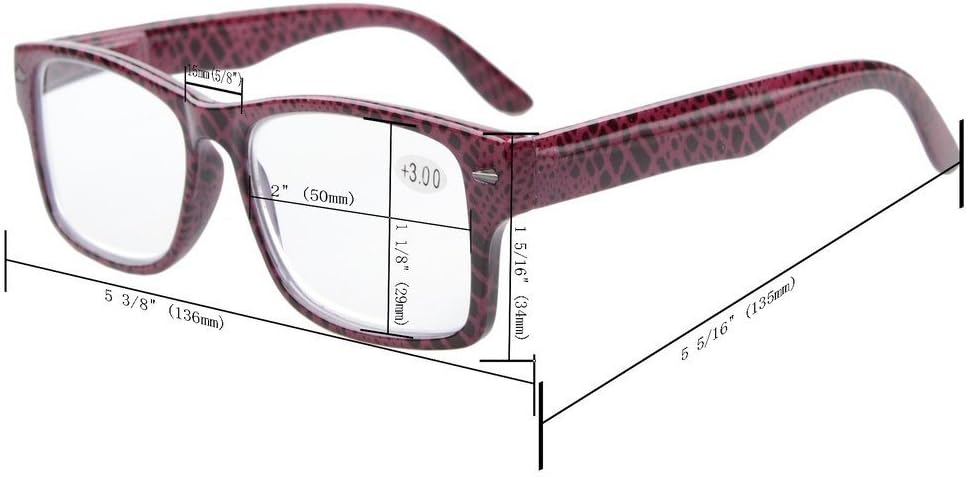 Eyekepper 5-Pack Patterned Reading Glasses Spring Hinges Rectangular Reader Eyeglasses for Women Reading