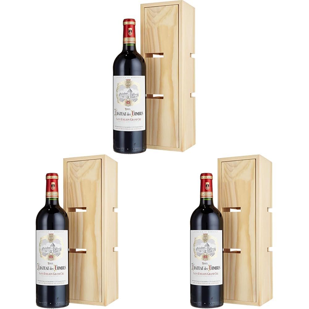 La Grande Vinothèque - Vieux Château des Combes Wein Geschenk - Holzkiste verwandelbar zu einem Weinregal, Rotwein aus Frankreich, 1 Flasche + Holzkiste (1 x 0.75 l) (Packung mit 3)