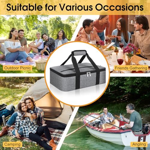 MIAOJIE Insulated Casserole Carrier, Portable Casserole Carrier for Hot or Cold Food Lunch Tote Warmer or Cooler Bag, Lasagna Lunch Bag for Potluck Parties- Fits 9" x 13" Baking Dish-Grey
