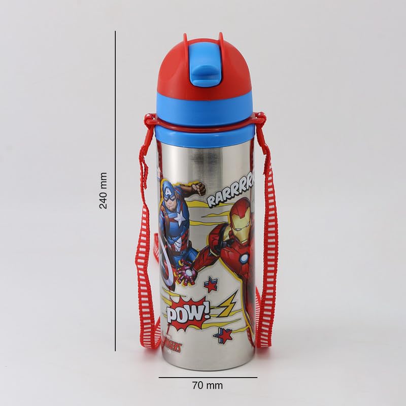 Image of SKi Homeware Sara Steel Water Bottle with Pop-up Starw and a sling strap, 650ML- Avenger