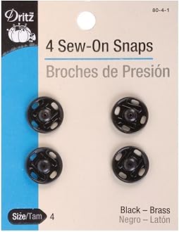 Dritz80-4-1 Sew-On Snaps, Black, Size 4 4-Count
