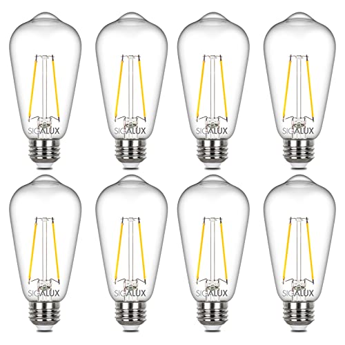 Sigalux Edison Bulbs, E26 LED Bulb ST58 Filament Clear Non-Dimmable Vintage Light Bulbs 40W Equivalent 400LM Daylight White 5000K 15, 000hrs 8 Pack