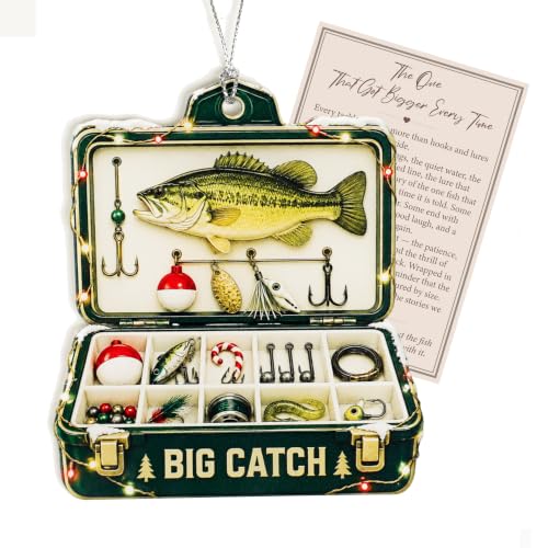 Fishing Christmas Ornament 2026, Fisherman Ornament for Christmas Tree, Fishing Gift for Men, Holiday Hanging Decoration