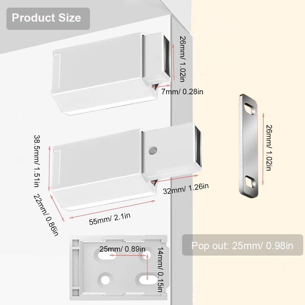 Push to Open Door Latch Cabinet Hardware ZKRIOC 5 Pack Magnetic Push Latch & Lock Heavy Duty for Hidden Door Drawer Push Release Tip on Strong Pop Out, White