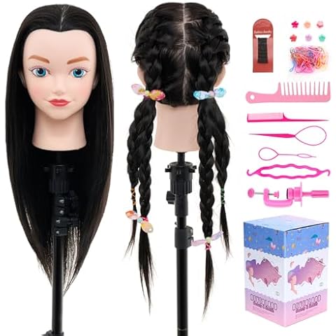 Neverland Beauty Mannequin Head with Hair, 20 Inch Cosmetology Manikin Practice Braiding Doll Head for Hair Styling, Training Head for Braiding Hairdressing for Kids #1B Cover