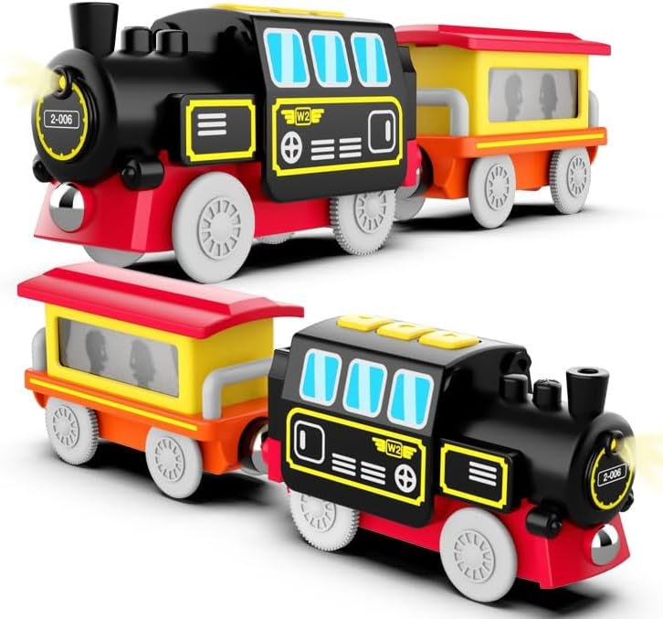 Miniatura 2 de Locomotora de vapor tren eléctrico a pilas para juguetes de pista de madera para niños pequeños y niños de 3 a 7 años, compatible con todas las