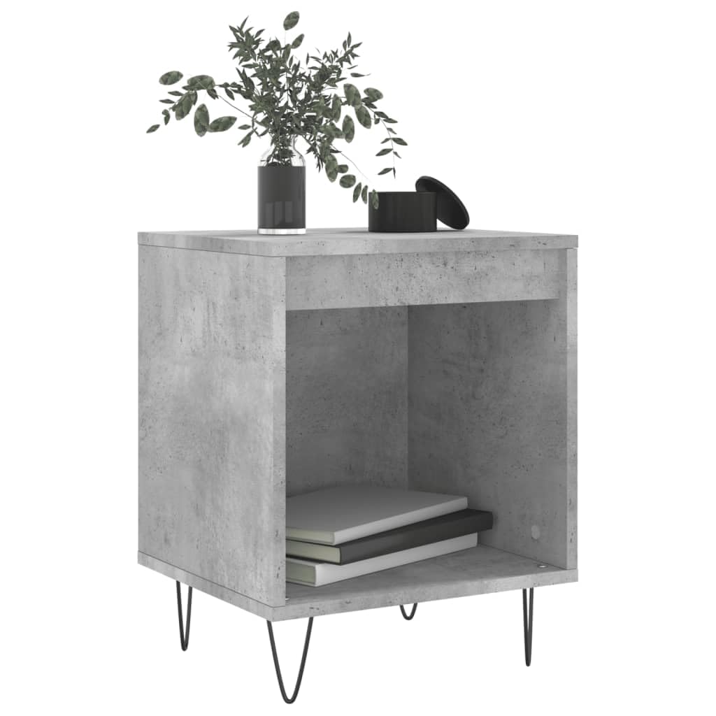 Mesita de noche gris hormigón 40 x 35 x 50 cm madera patas de metal