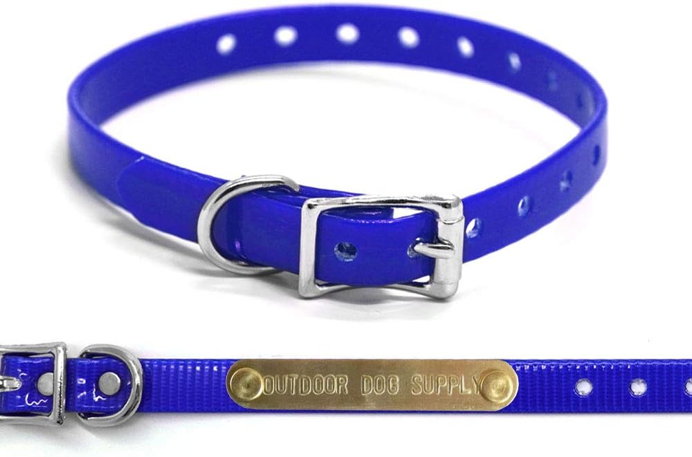 1/2" Wide Small Dog Premium D Ring Waterproof Name Collar with Custom ID Tag (Dark Blue)