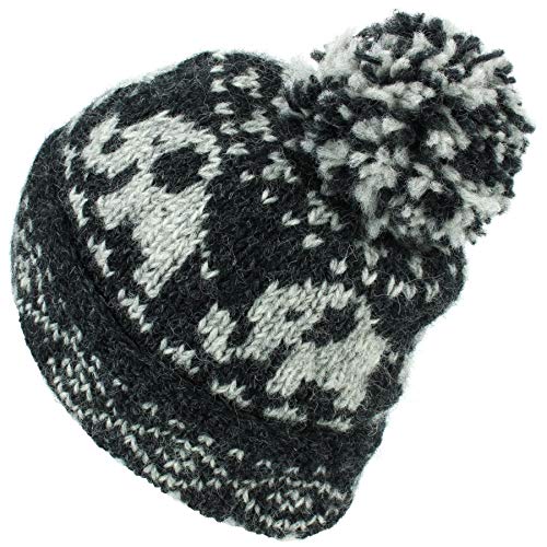 Bonnet LOUDelephant Laine Tricot Hiver Chaud à Pompon Motif Éléphant Gris - 2