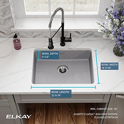 Elkay Quartz Classic Elguad2519Pdgs0 Greystone Single Bowl Undermount Ada Sink With Perfect Drain #TOP3
