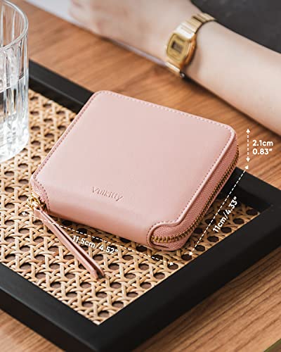 Image of Vulkitty Women Leather Wallet RFID Blocking Bifold Slim Coin Purse Credit Card Holder with Zipper Pocket Case, Pink, Classic