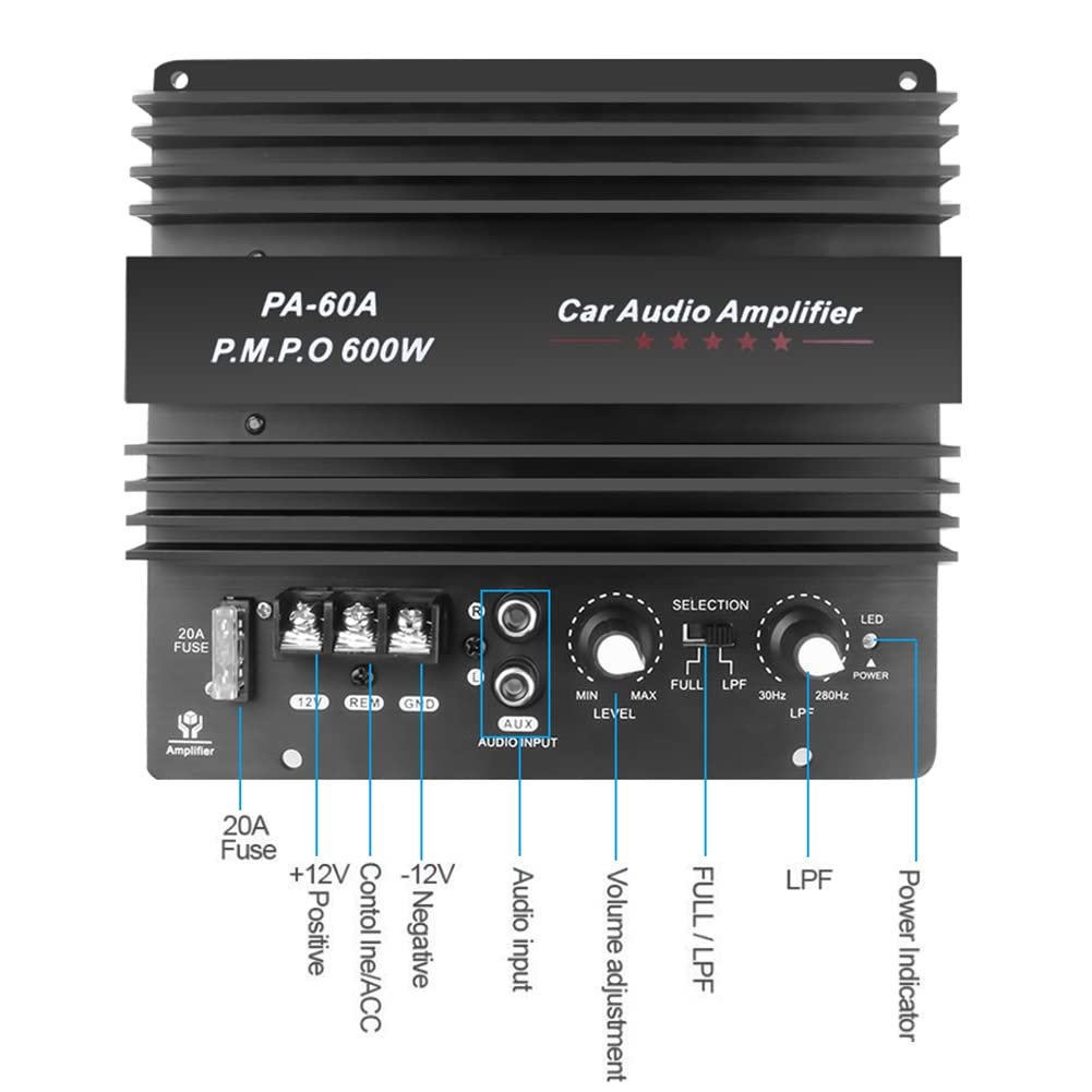 Amplificatore di Potenza Audio per Auto 12V 600W Boord Lossless Subwoofer Sostituzione Audio per Auto Canale Mono Ad Alta Potenza
