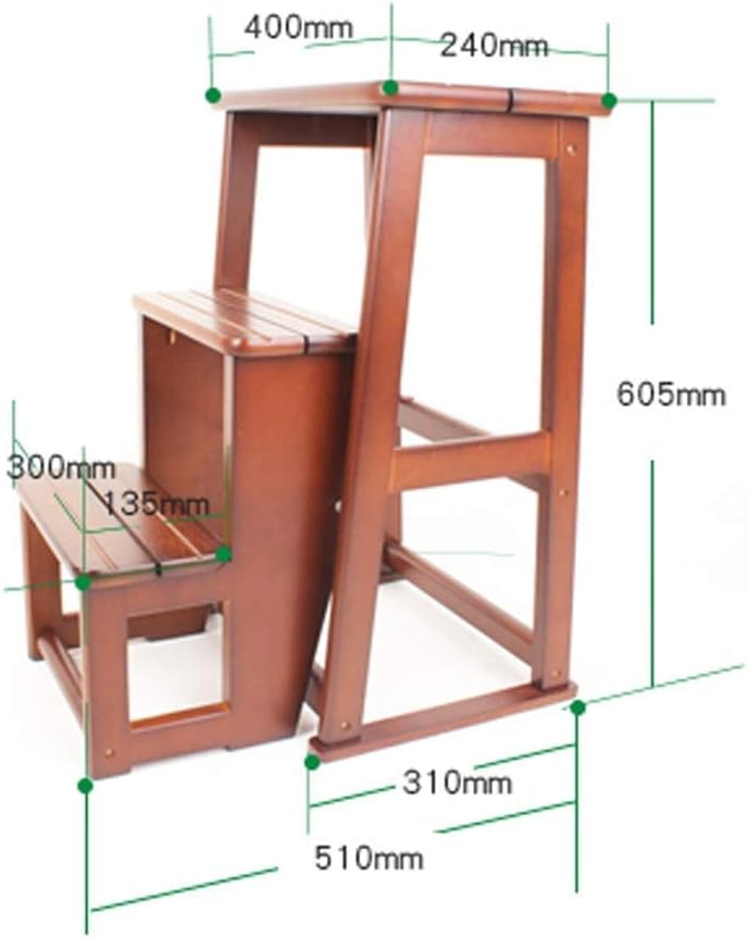 Kitchen Step Stools Folding Step Stool 3 Tier Wood for Adult | Foldable Step Ladders | Standing Shelf Units | Display Rack Shelf | Multi-Function Chair | 300 lb Capacity Seat