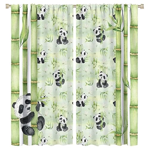 FBMLBRB Cartoon Watercolor Panda Rod Pocket Curtains for Bedroom - Cute Nursery Baby Panda Bamboo Forest Print Window Drapes,Energy Saving Blackout Curtains 2 Panels 72" L x 31.5" W