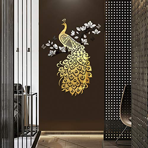 Doeean Peacock 3D Wall Decor Wall Decals Wall Decorations Wall Stickers For Bedroom Living Room (Gold, 35.4 X 25.2 Inches) #TOP29
