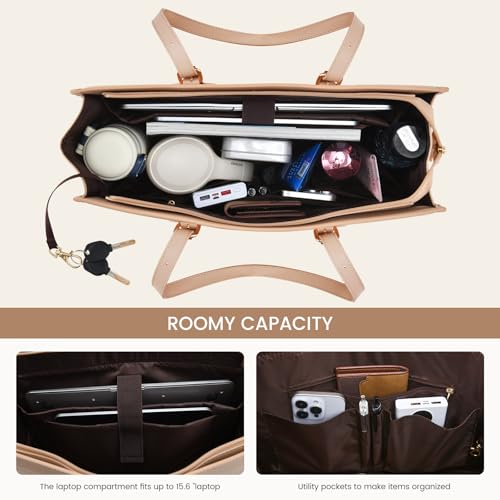 Image of LOVEVOOK Laptop Bag for Women,15.6 inch Laptop Tote Bag Waterproof PU Leather Computer Bag Work Bags for Business Office, Large Capacity Laptop Purse Professional Work Tote Black
