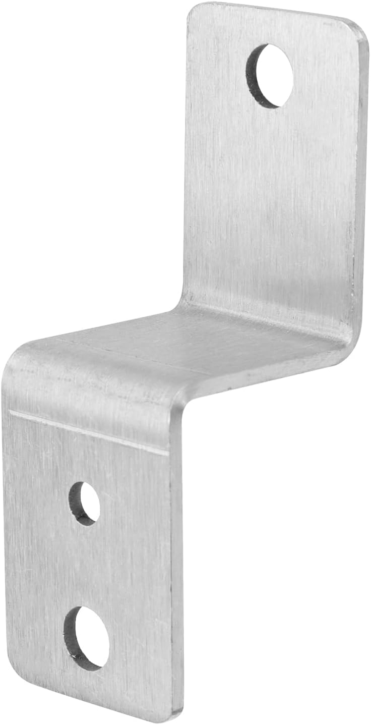4pcs Z Brackets 2" × 1.5" Door Barricade Brackets Silver Double Angle Brace Stainless Steel Drop Open Bar Holders 90° Shelf Bracket for Furniture Garage Barn Gate