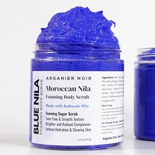 Blue Nila Whipped Sugar Scrub 2 in 1 Soap + Scrub made with Pure Moroccan Nila deeply Clean the Skin, Gently Exfoliate and Even Skin Tone.