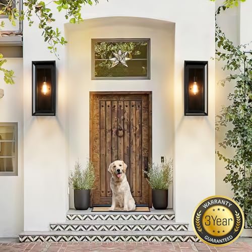 Image of 19 Inch Outdoor Wall Light Fixtures, Outside Porch Lights- Black | Large Size, Anti-Rust, Waterproof, Tempered Glass, Easy Installation, Exterior Wall Sconces for House Entryway Garage