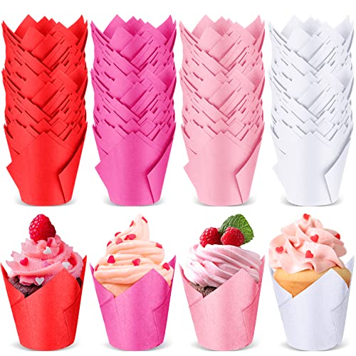 200 Pcs Tulip Cupcake Liners Muffin Baking Cupcake Liners Baking Cups Holders Heat Resistant Muffin cups Wrappers for Wedding Party Birthday Baby Shower Party(Vivid Color)