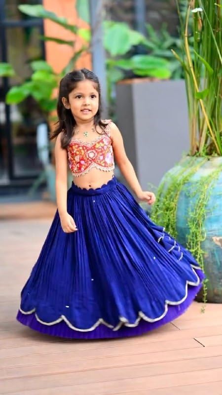 Girls Lehenga Choli Kids Festival Wear, Faux Georgette Traditional floral Design,3-Piece Wedding choli.