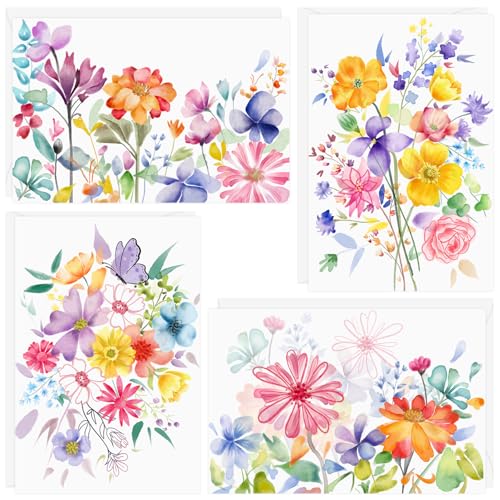Quera 24 Pack Floral Greeting Cards with Envelopes, Watercolor Flowers Blank Note Cards Set for All Occasions,Thank You, Birthday, Wedding, Baby Gifts & Bridal Shower,4”x 6”