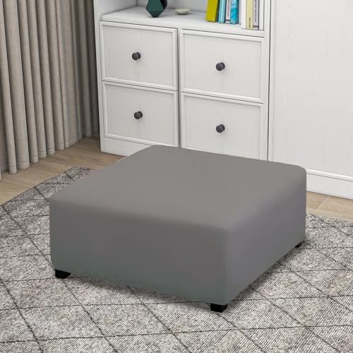 Image of PureFit Stretch Square Ottoman Cover 40x40x15 Footstool Cover, Gray