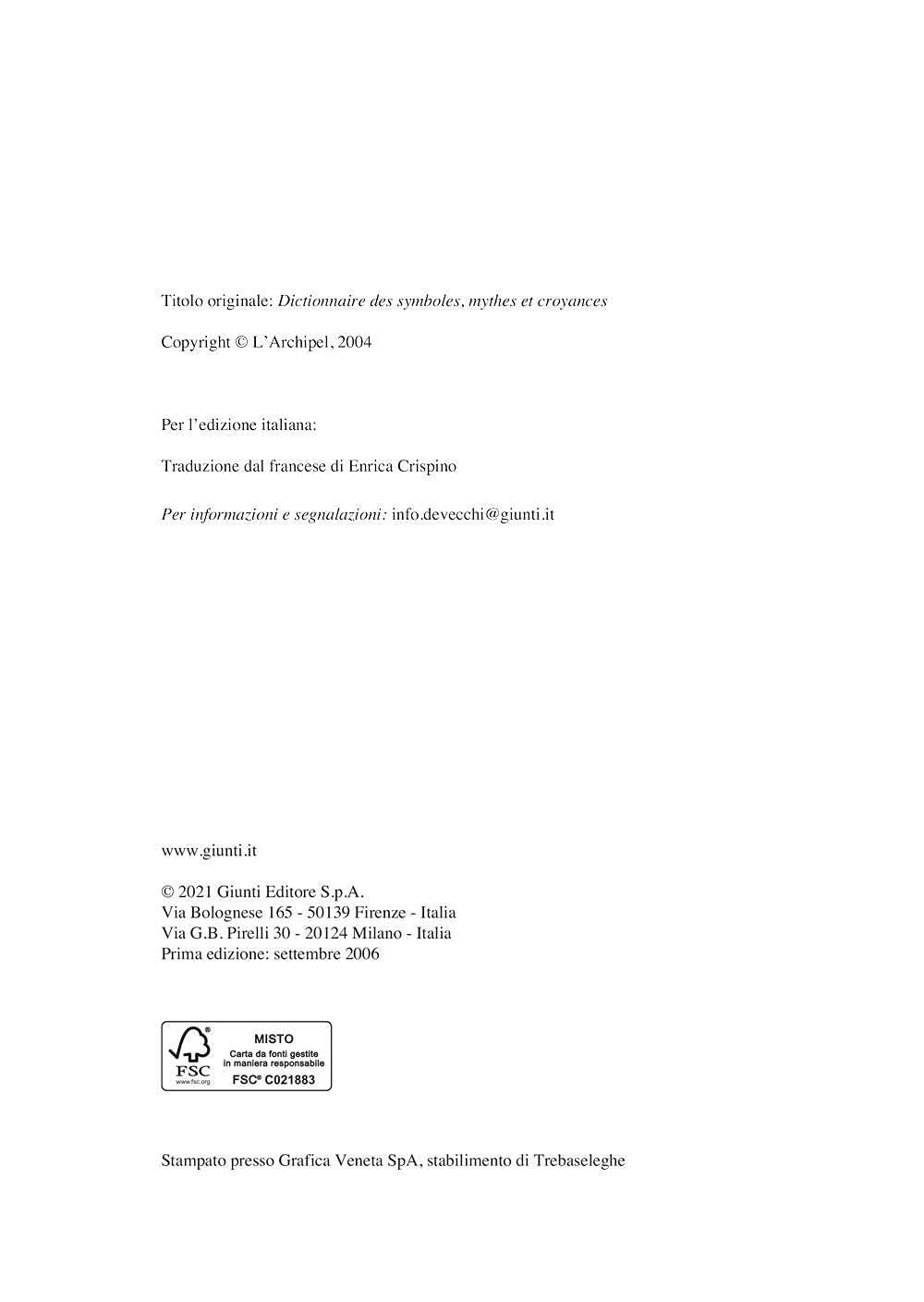 Dizionario dei simboli, dei miti e delle credenze