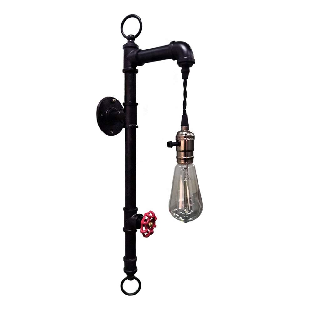 OZBMA Wall Mounted Light Water Pipe Lamp - Vintage Industrial Design Metal Wrought Iron Light, Sconce with Rotary Switch for Loft Bar Aisle Corridor Balcony Restaurant Reading (Black)